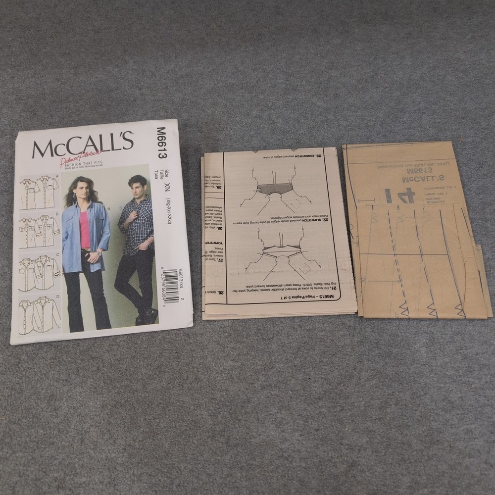 McCalls M6613 Misses Mens Fitted Shirt Sewing Pattern Size S-XXXL Factory Folded - Picture 1 of 2